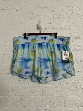 Avia Womens Athletic Shorts XXXL 22 Blue Green Watercolor Built in Liner BU4
